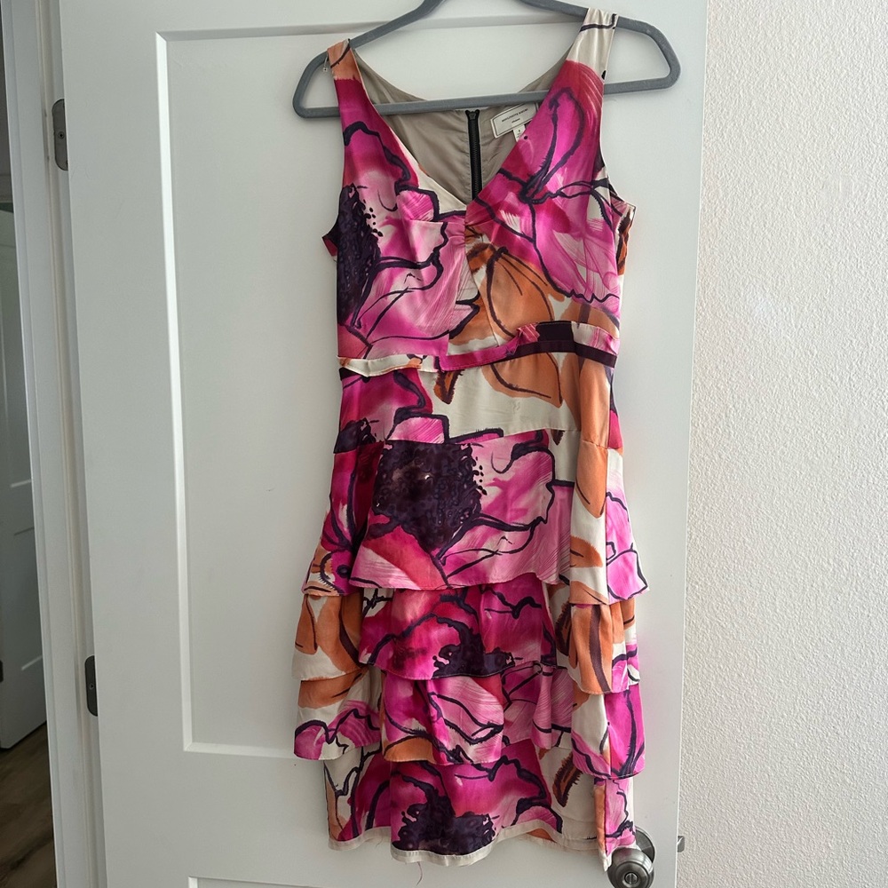 Vintage Anthropologie Floral Sleeveless Dress in Pink and Orange